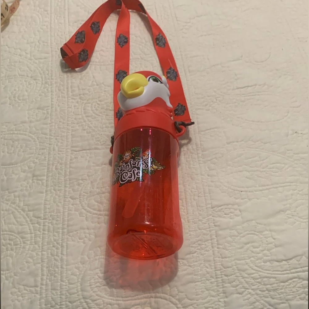 Rainforest Cafe Parrot Souvenir Red Clear Bottle 12” With Strap